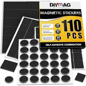 110 Piece Magnetic Adhesive Sheet Combination Suit (Round Magnets 20*20*2mm-60P,Squares Magnets 20*20*2mm-30P,Magnetic Strips30*20*2mm), Flexible Magnet Sheets for Crafts, Photo and Die Storage