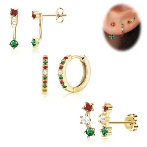 3 Pairs Stud Hoop Earrings Set for Women, Trendy Dangle Jacket Huggie Stacks for Multiple Piercing, Hypoallergenic Cartilage Jewelry Gifts