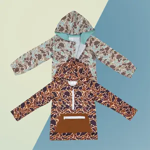 Old School Camouflage Hunting Season Kids Boys Long Sleeve Half Zip Hoodie Top