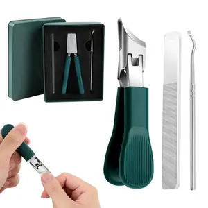 Eagle Beak Beveled Nail Clippers, Wide Jaw Opening Anti-Splash Slanted Nail Clipper Set, Eagle Beak Angled Nail Clippers 3-Piece Set, for Thick and Ingrown Nails (Green)