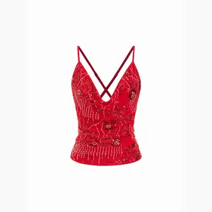 Cider Mesh Sequin Beaded Cowl Neck Cami Top SwimWeek
