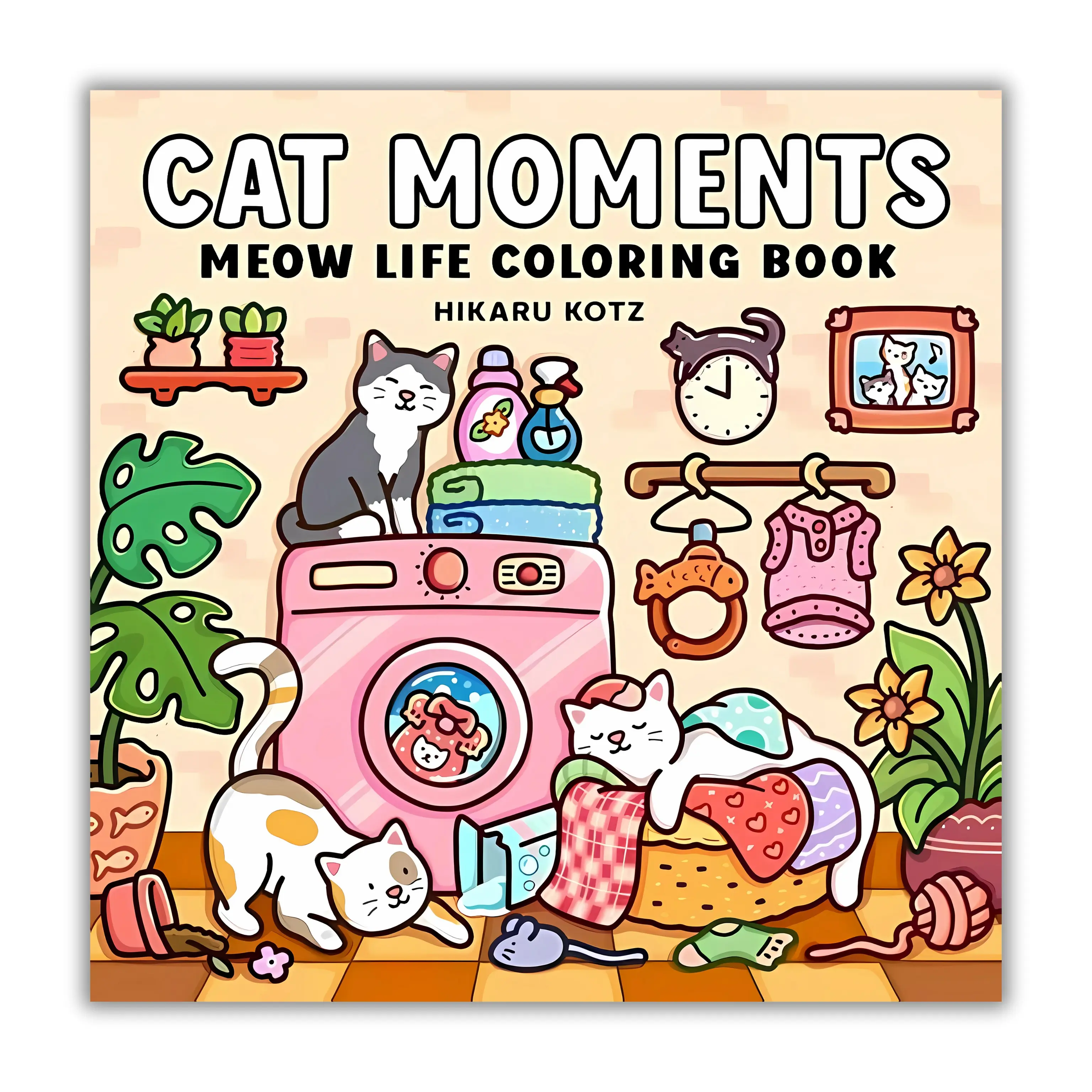 Unisex Adult Cute Coloring Book - 8.5 x 8.5 Inches Paper Cat Moments Meow Life Book with Illustrations, Mischievous Adventures, Sweet Snooze Sessions, Whimsical Designs, Unique Gift for Literature & Art Enthusiasts