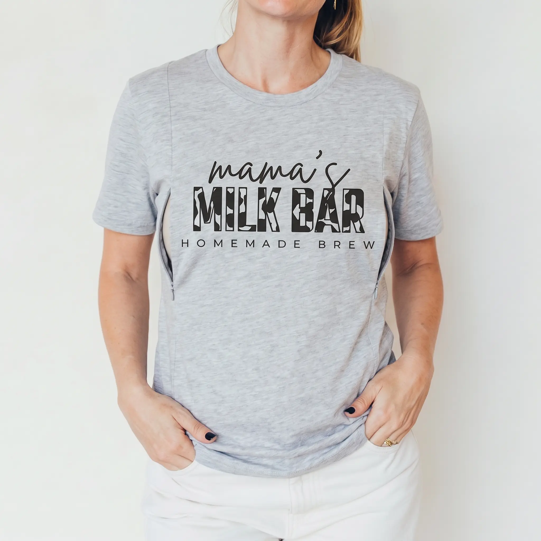 Giftifymama Mama's Milk Bar Shirt Breastfeeding T-Shirt Breastfeeding T-Shirt, Summer Mom Top, Fashionable Spring/Summer Outfit, 100% Cotton Fit Casual Womenswear Fabric Nursing