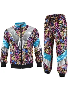 Men's Clothing 80s Disco Tracksuit Color Block Jacket & Pants Set Retro Jogging Suit for Theme Party