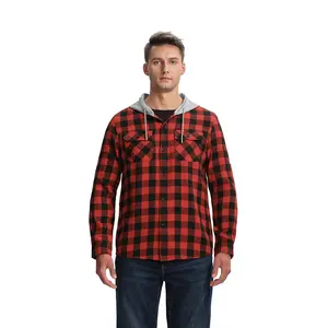 Gopune Men's Casual Flannel Plaid Button Hooded Shirts Lightweight Outdoor Jacket