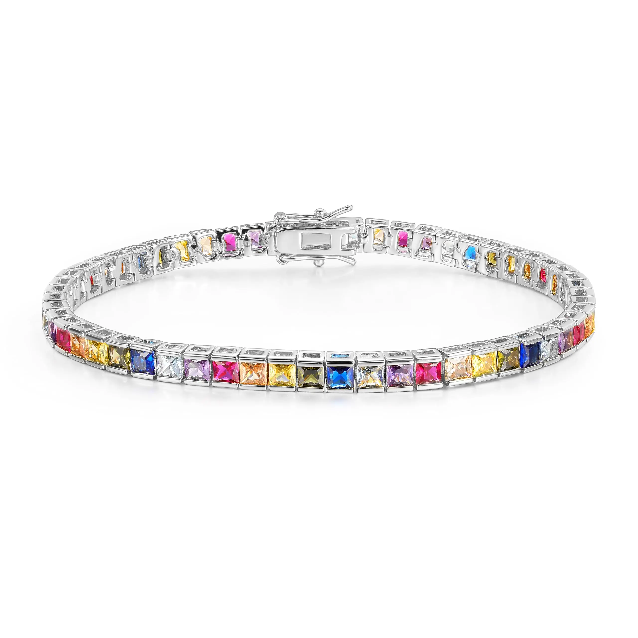 MDFUN Multi-Color 5A+ CZ Tennis Bracelet for Women 18K White Gold/Yellow Gold Plated Round & Princess-Cut Cubic Zirconia Trendy Stackable Bracelet Gift for Mom Wife