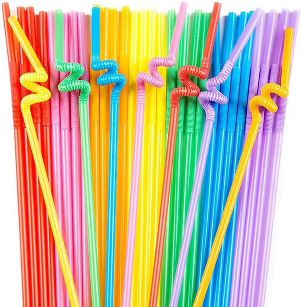 100 count 12.6 inch Extra Long Colorful Plastic Straws Disposable,Bendy Straws Drinking Plastic,Party Fancy Flexible Disposable Straw