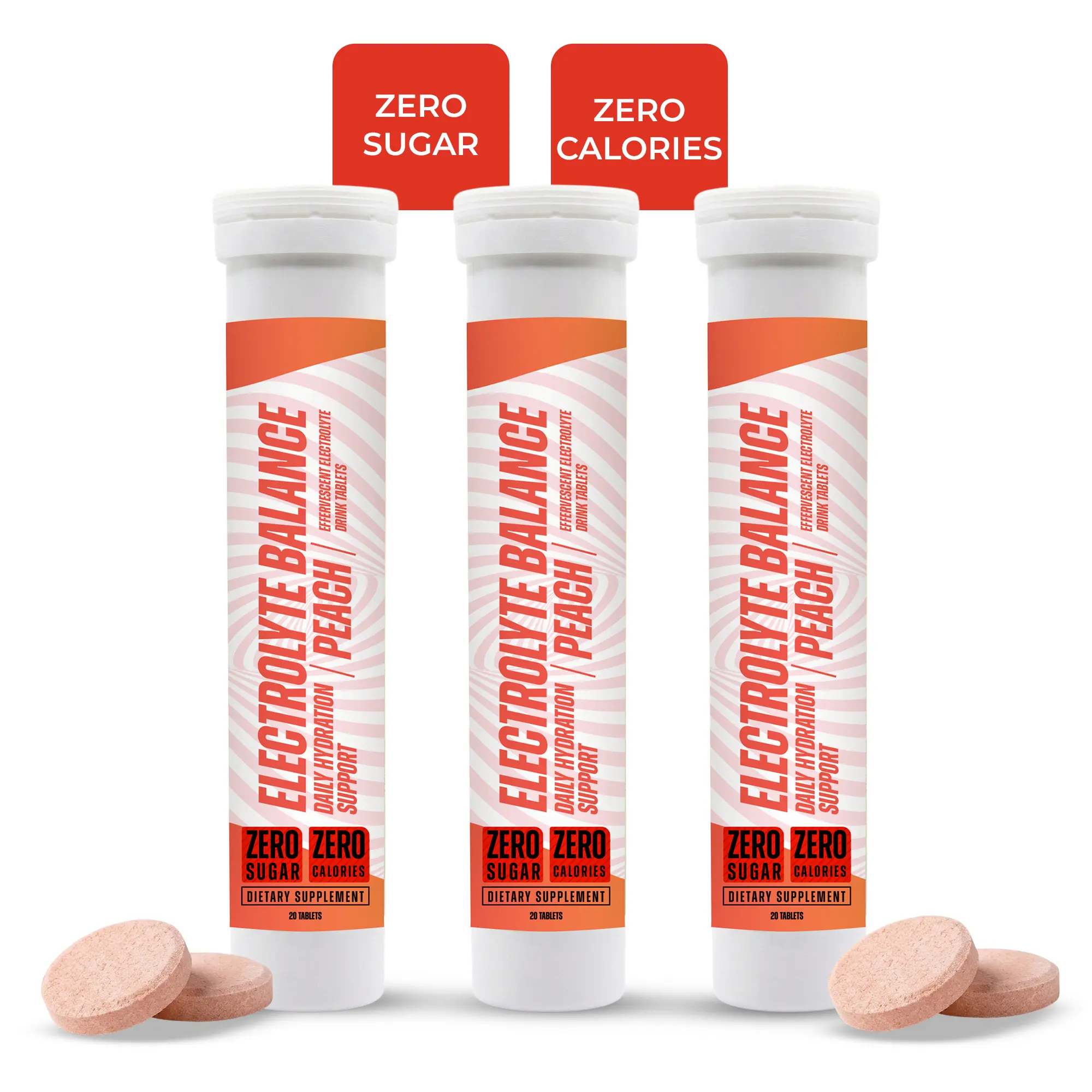 Electrolyte & Vitamin C Hydration Effervescent Tablets, Peach Flavor, 0 Sugar, 0 Calories, 60 Tablets (60 Servings)