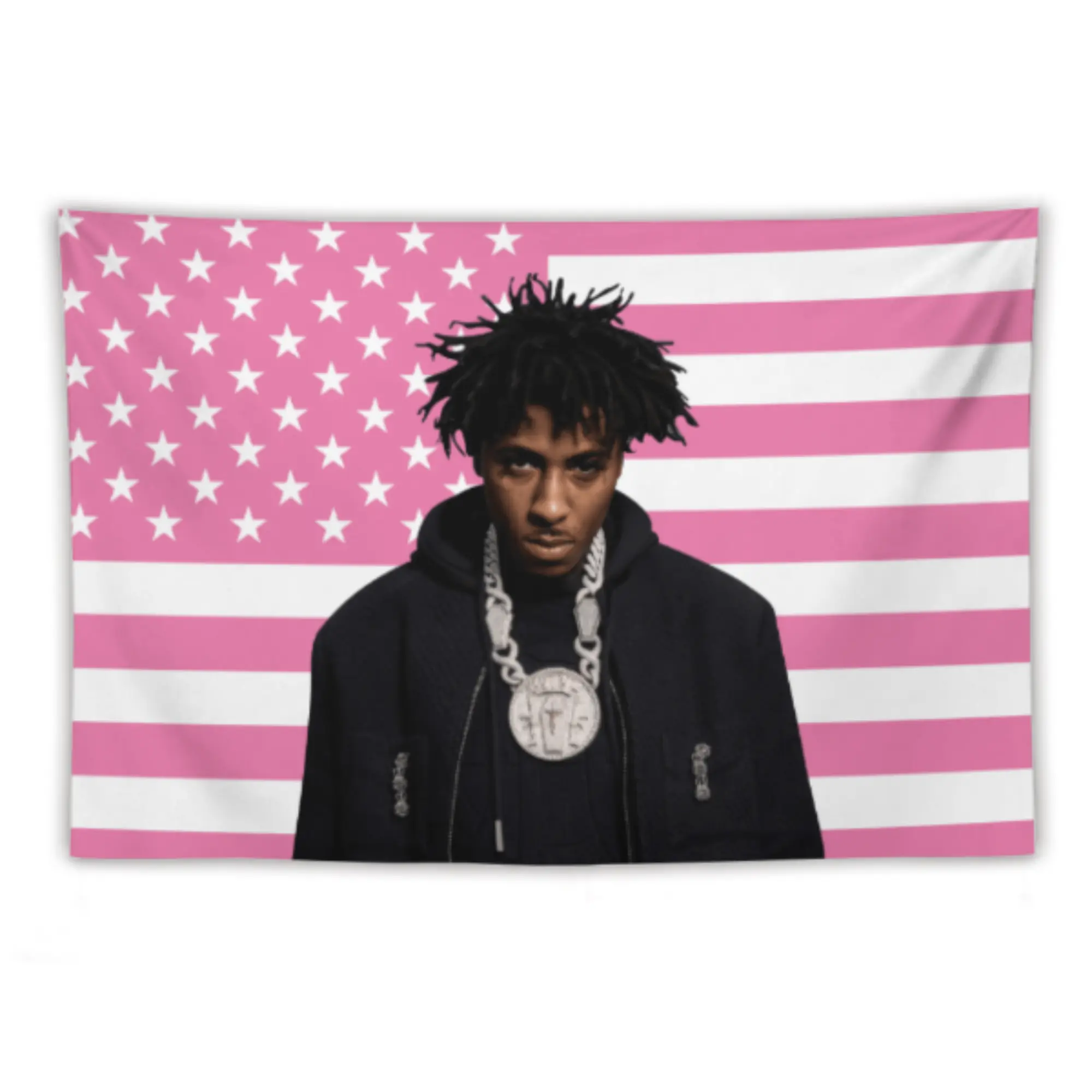 Polyester US Flag-Themed YoungBoy Never Broke Again Wall Tapestry, 3x5FT Home Decor for Dorm, Room Decor & Party Use, Kitchen