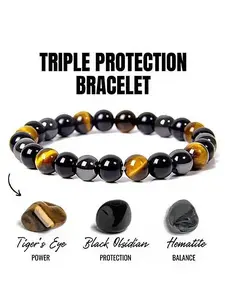 Triple Protection Bracelet, Fashionable and Versatile Design Energy Bracelet, Self-healing Jewelry, Gift for Friends, Men's Bracelet, Tiger Eye Stone Bracelets, Unique Crystals