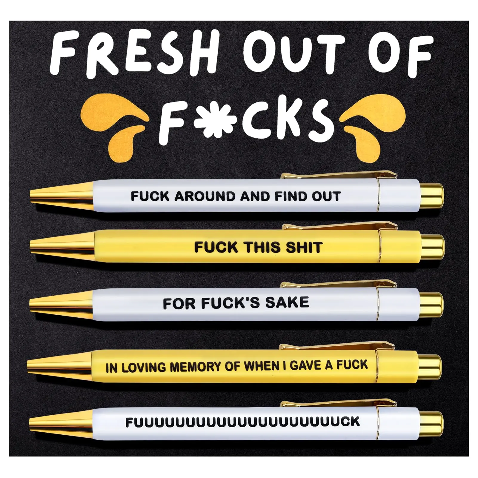 Funny Ballpoint Pens with Gag Quotes, 5-Pack Retractable Ink Pens ...