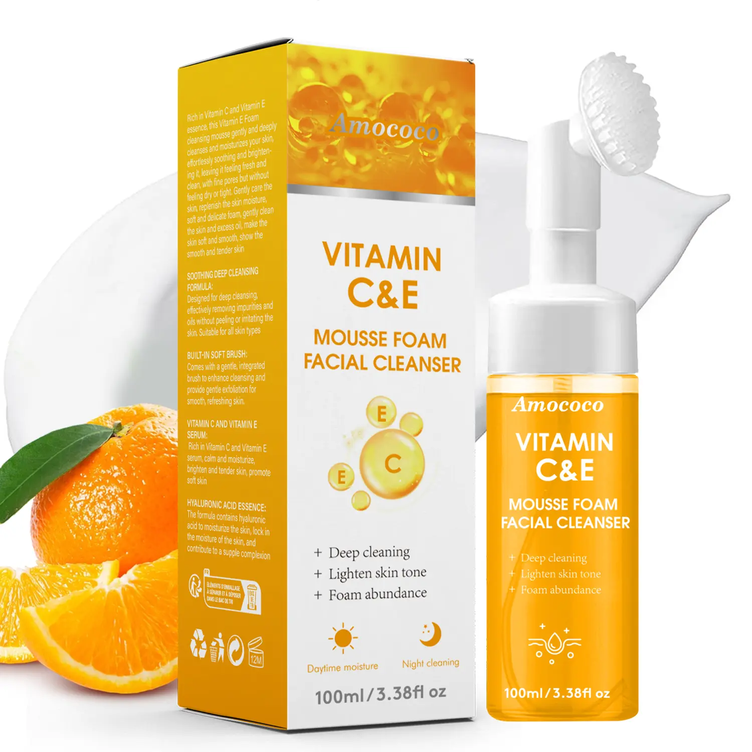 Vitamin C & E Mousse Foam Facial Cleanser 100ml with Deep Cleaning & Light Skin Tone Benefits
