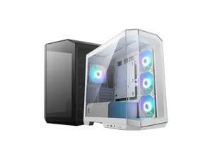 MSI MAG PANO M100R PZ White Micro-ATX PC Case - Supports Back-Connect Motherboard, 4 ARGB Fans, Lighting Hub, GPU Support Stand, Dust Filters, USB Type-C (20Gbps), 270-degree Panoramic Display