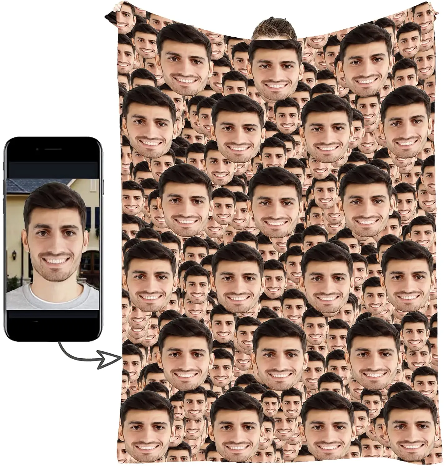 BARLEY ONE Click “Shop Chat”, Send Photos, Custom Photo Face Blanket, Personalized Faces All Over Blanket, Mother‘s Day Gift,Funny Face Blanket Super Soft Plush Blanket for Couch, Bed, Sofa Warm and Cozy for All Seasons Gift for Valentine Spouse, Gag Gift