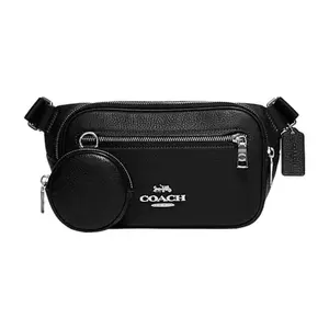 COACH Elise 23 Monogram Leather Waist Bag with Logo and Zipper Closure for Men in Black Casual Bum Bag Side Pouch