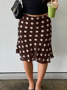 aodebiao Spring New Arrivals Resort Casual CollectionStreet Style Asymmetric Polka Dot Grid Patchwork Skirt, Loose Fit Long Dress, Spring Summer, Sexy Semi-Transparent Design