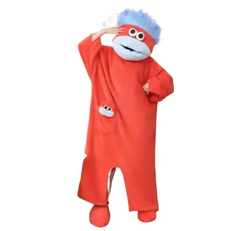 Women's Funny Big Mouth Monster Hooded Fleece PJ Onesie - Oversized Character Print Costumes, Coral Plush Warm Union Suit with Butt Flap, Winter Party Gift Loungewear, Women's Clothes Sleepwear, Character Print Onesies, Couple Graphic Onesies