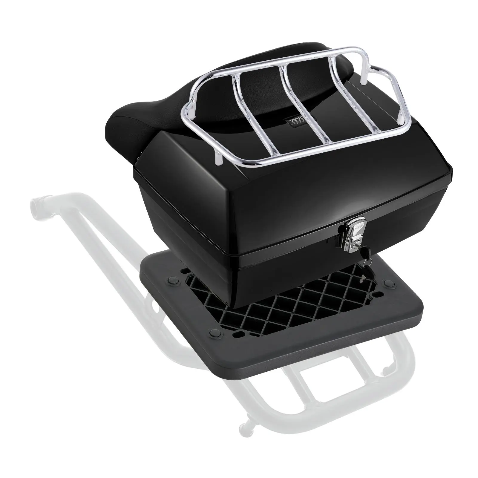 【Summerfinds】VEVOR Motorcycle Top Case,Universal Durable PP Material Motorbike Tail Box with Reflective Panel48L Waterproof Detachable Motorcycle Top Box with Multi-Hole BaseFit for 99% of Motorcycle Frames