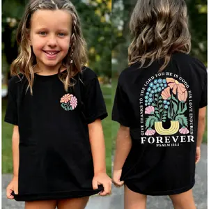Boho Flower Girls Christian T-shirt Kids Jesus Tee Youth Religious T Shirt Children Worship T-shirt Comfort Colors T-shirt Bible Verse Clothing
