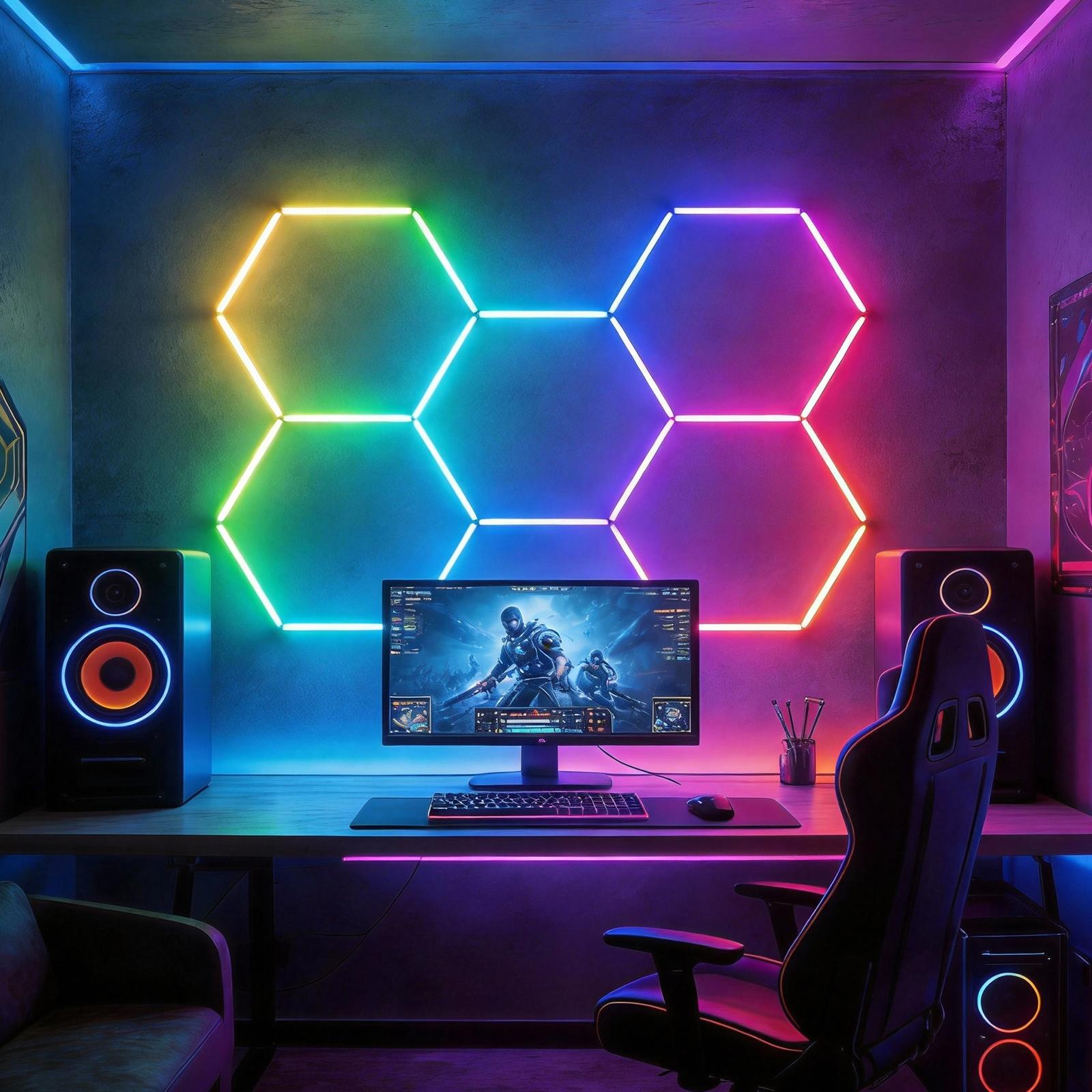 HYPERLITE RGB Hexagonal Honeycomb Light, Modular Garage Light System, Smart LED Hexagon Garage Lights for Ceiling or Wall, DIY Color Lighting Panels Music Sync, Remote Control, Decorative Honeycomb Light Garage, Gaming Room, Party memorialday HYPERLITE RGB Hexagonal Honeycomb Light, Modular Garage Light System, Smart LED Hexagon Garage Lights for Ceiling or Wall, DIY Color Lighting Panels Music Sync, Remote Control, Decorative Honeycomb Light Garage, Gaming Room, Party memorialday