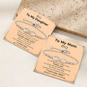 Summer Gift-Ready Infinity Bracelet with Inspirational Message Infinity Love Bracelet Gift for Mom & Daughter – Adjustable Crystal Family Bond Jewelry Valentine’s Day gift