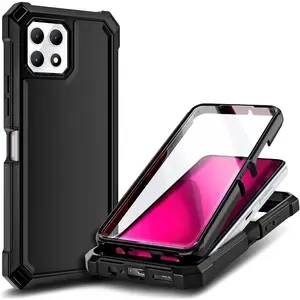 for T-Mobile REVVL 7 5G Case with [Built-in Screen Protector], Full-Body Shockproof Protective Rugged Bumper Cover, Impact Resist Phone Case (Black)