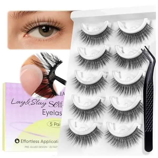 BEYELIAN Self Adhesive Eyelashes, Pre Glued Wispy False Lashes Strip Lash | Beginner-Friendly, Press On Lashes, Faux Mink Natural Look Lashes, No Glue Required, Reusable, Comfortable, Waterproof