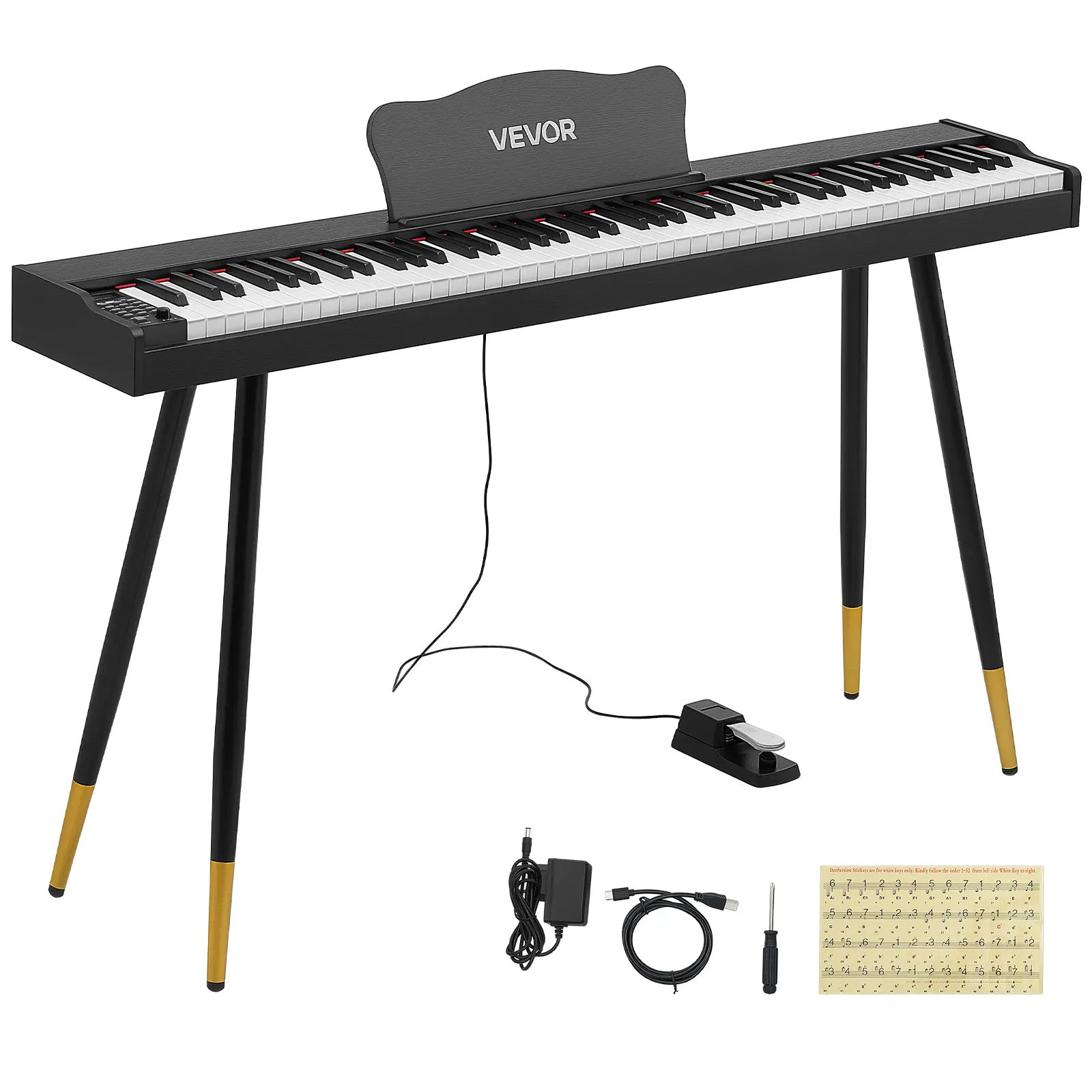 VEVOR 88-Key Semi-Weighted Full-Size Digital Piano with Stand (Black) for Beginners, 600 Tones, 600 Rhythms, Sustain Pedal, Speaker, Headphone Jack, USB MIDI Jack, Power Adapter, Ideal for Music Learning