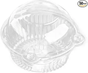 50Pack Individual Cupcake Containers with Lid, 4.3 x 3.2 Inches Plastic Clear Cupcake Holder for Wedding Baby Shower Birthday Party Supply