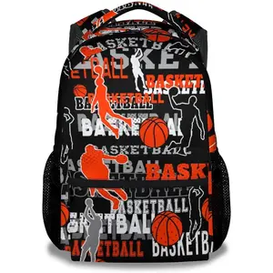 Basketball Backpack for Boys Girls, 16 Inch Black Backpacks for School Travel, Cool Lightweight Bookbag for Kids