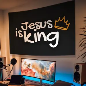 "Jesus Is King" Crown Chris Devout Tapestry - Aesthetic Wall Hanging Decor - Tapestry for Bedroom, Home Office, or Studio Decor