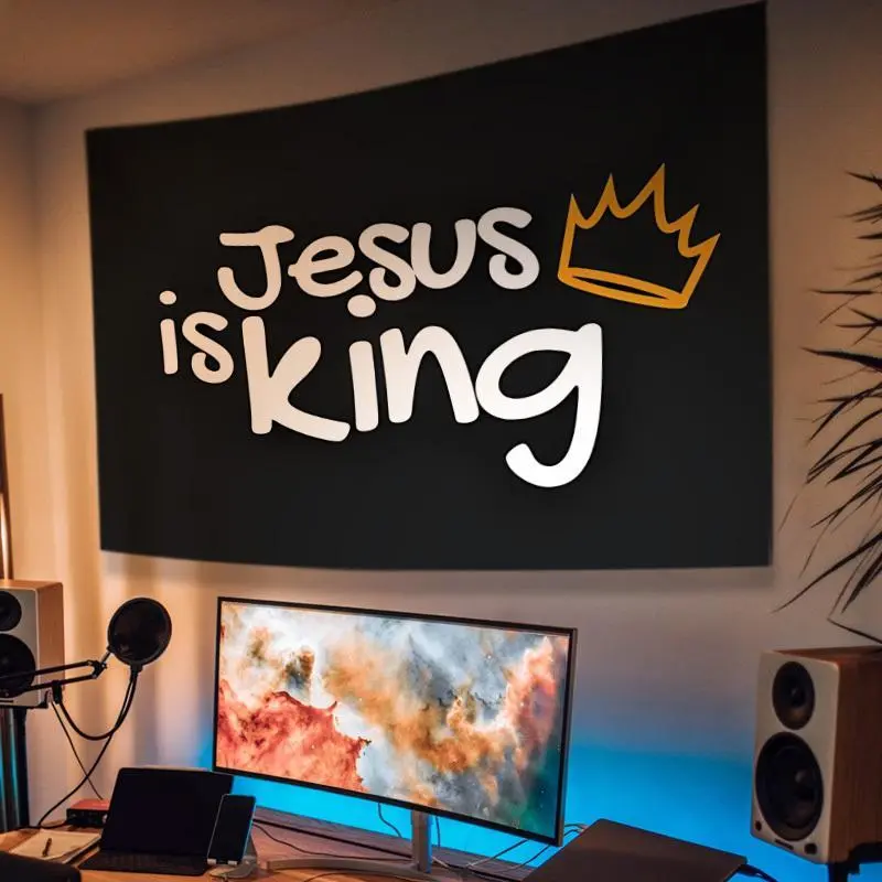 "Jesus Is King" Crown Chris Devout Tapestry - Aesthetic Wall Hanging Decor - Tapestry for Bedroom, Home Office, or Studio Decor