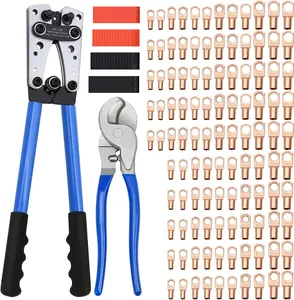 Cable Lug Crimping Tool with 170pcs Copper Wire Lugs, Wire Crimping Tool for AWG 10-1/0