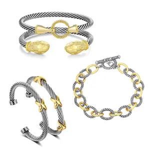 MYTYS Modern Chic 5 PCs Two Tone Layered Wearing Bracelet Set Adjustable Cuff Bangles for Women Stylish Jewelry Daily Wear Anniversary Party Gift for Her Trendy Accessories