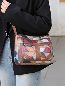 Multi-Layer New High-Value Middle-Aged Mom Crossbody Bag, Fashion Splicing Colorblock Lightweight Women's Shoulder Bag, Casual Crossbody Bags