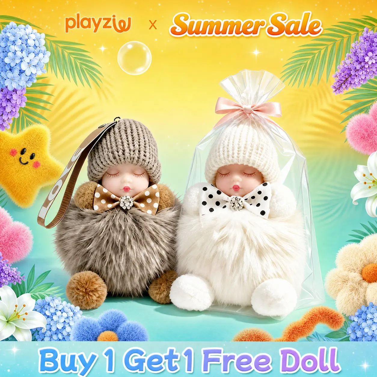 2 Pack Handmade Plush Pendants, Soft Doll Keychain, Plush Charms for Phone Bag, Sleep Doll Keychains - Best Gifts for Kids, Girlfriend, Charms Soft Holiday Gift - Easter Basket, Mother's Day, Christmas Gift Idea #summerwins