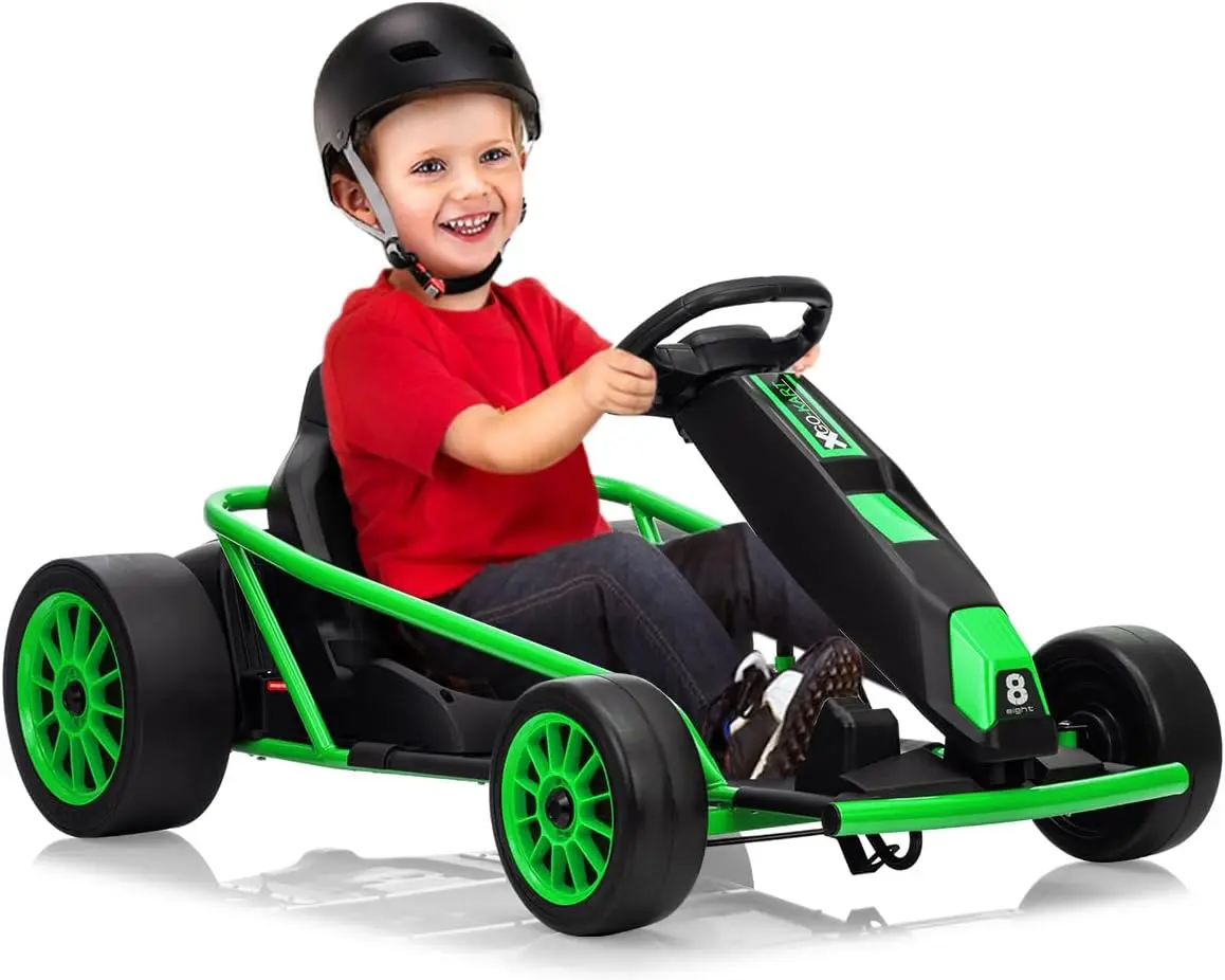 GAOMON 24V Kids Electric Riding Go Kart with Dual 250w Motors,9Ah Battery,8MPH High-Speed Drifting Car Featuring Power Display,Slow Start,Adjustable High/Low Speeds,Music,Horn,and Max Load 150Lbs,Green
