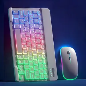 RGB Backlit Wireless Keyboard and Mouse Combo Ultra-Thin Quiet Scissor Switch 7-Color Adjustable Lighting for Gaming PC Home Office Ergonomic Design for Gamers Typists Remote Workers Bluetooth Function Type-C Charging