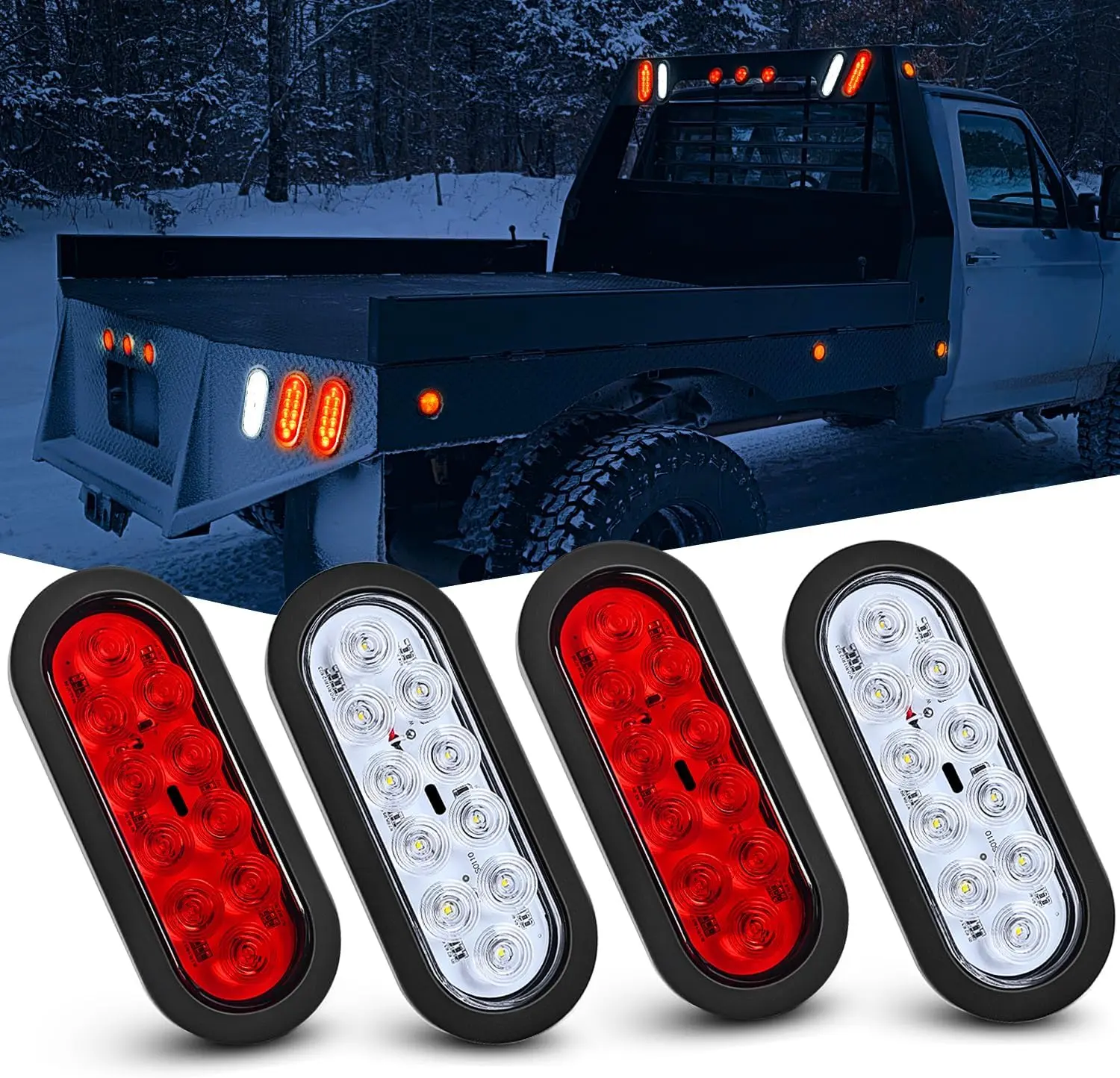Nilight 4PCS 6" Oval LED Trailer Tail Lights with 10 LED Brightness, Flush Mount Grommets & Plugs, Reverse Backup Light for RV, Truck, Led Backlights