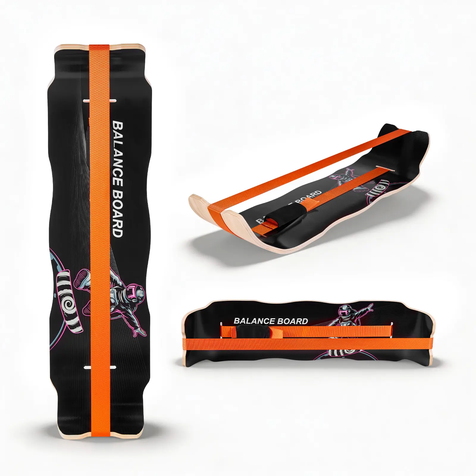 VEVOR Balance Board, Wobble Board Trainer for Adults, Premium Wooden Curved Balance Training Equipment, Compact & Lightweight for Core Workouts, Standing Desk Exercise, Home Gym, Yoga, Black & Orange