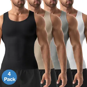 4 Pack Menswear Body Shaper Compression Tank Top Underwear Shirt Casual Vest Shapewear Breathable Stretchy Lightweight Workout Fitness Activewear Gym Stylish Bestie