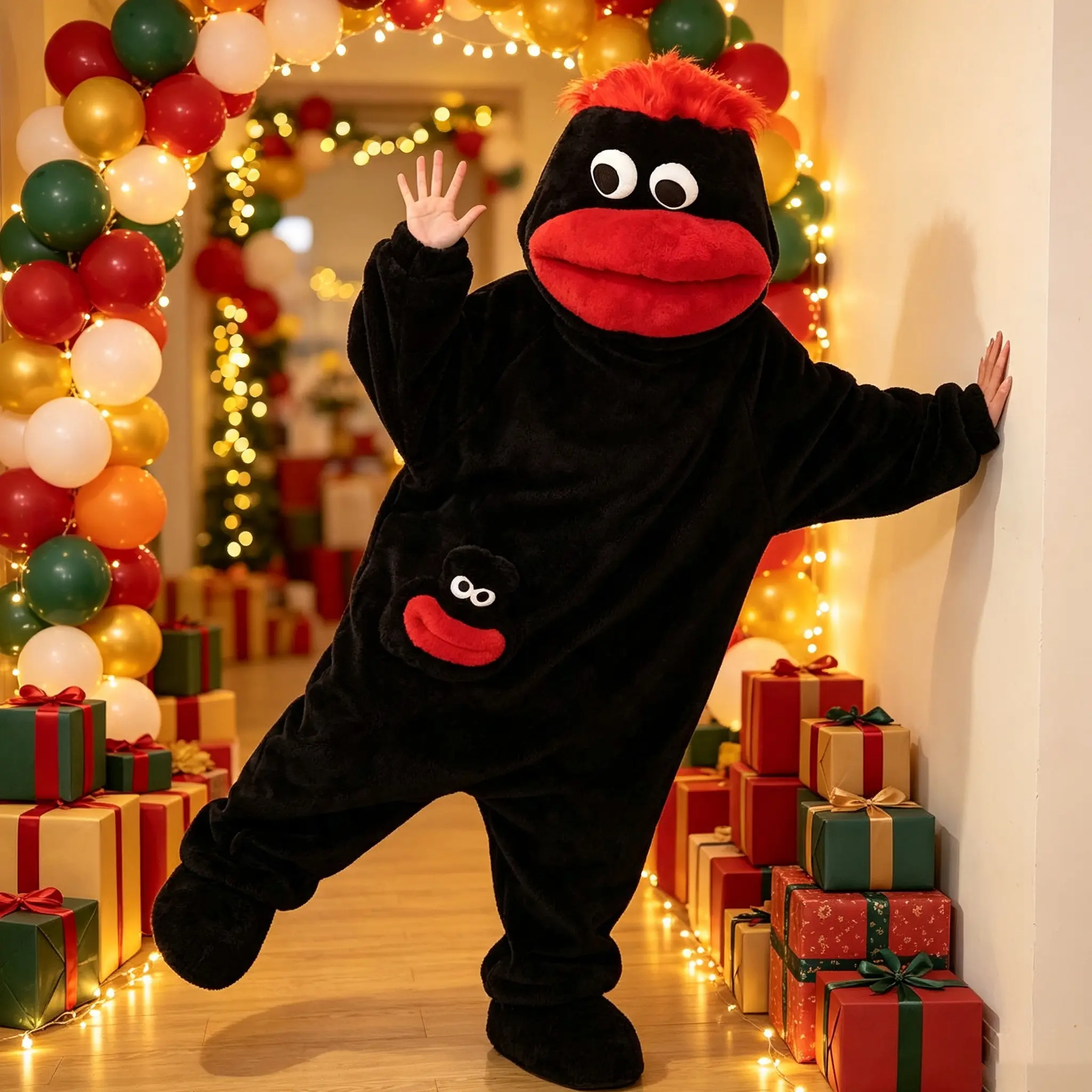 Funny Black Big Mouth Monster Adult Onesie Thick Fleece Couples Pajamas Quirky Novelty Loungewear Costume Black Plush Cosplay Suit Winter Warm Polyester Sleepwear with Hair Comb Mini Face Pouch Ugly Cute 2026 Pajama Party Halloween costumes Gift
