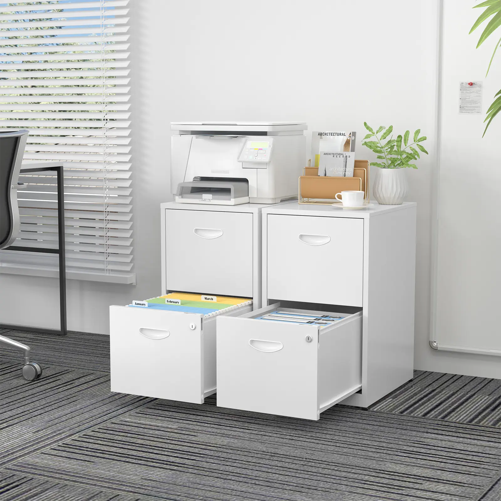 POLUP 2 Drawer File Cabinets,Metal Office File Cabinet with Lock,Black | Filing Cabinet for Home Office,Vertical Modern File Cabinet Office Two Drawers for Hanging Letter,Assembly Required