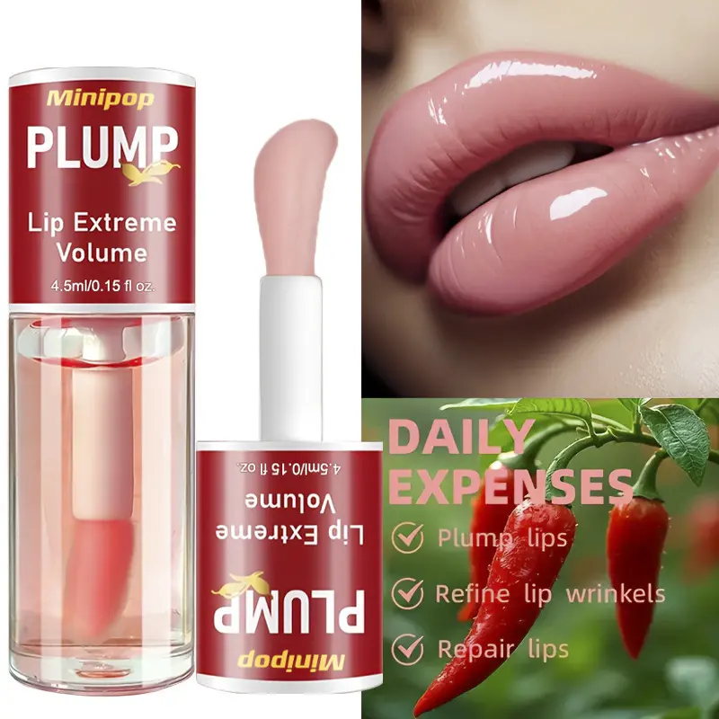 LIP PLUMP 1pc/2pcs Transparent Plumping Hydrating Lip Oil Cosmetic Plumping Lips - Infused with Ginger & Chili for a Natural Tingle, Provides Deep Moisturizing & a Non-Sticky Glossy Finish