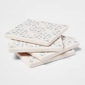 4pk Stoneware Stamp Coasters Light Blue - Threshold™: Traditional Drink Coasters, Hand Wash, 4" Square, Set of 4