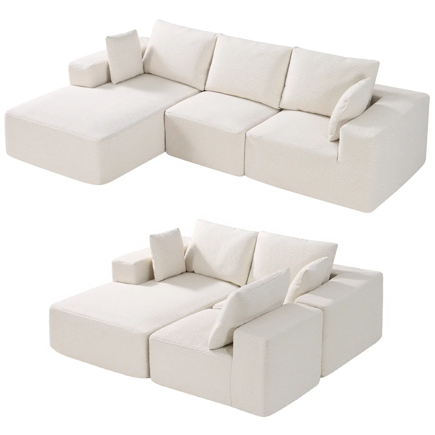 VEVOR Modular Sectional Sofa,  L Shaped Modular Sofa with Chaise, Cloud Sectional Couch with High Rebound Sponge and Density, Upholstered Corduroy Couch with Cushion for Living Room, Apartment, Beige
