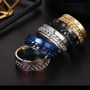 Roman Letter Rotatable Chain Rings Men Digital Titanium Steel Ring For Couple High Quality Multifunctional Bottle Opener Spinner