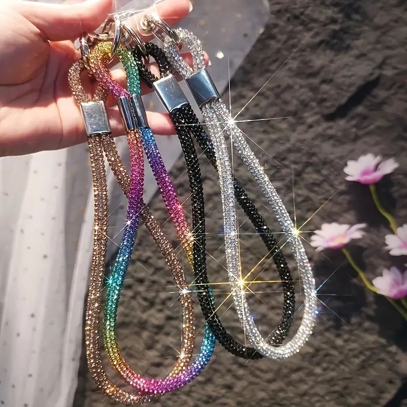 8-Piece Stylish Sparkling Phone Lanyard Set with Phone Charms, Four Glitter Phone Straps and Four Transparent Phone Cards, Durable and Versatile Wristbands for Various Scenarios, Cell Phone Accessories