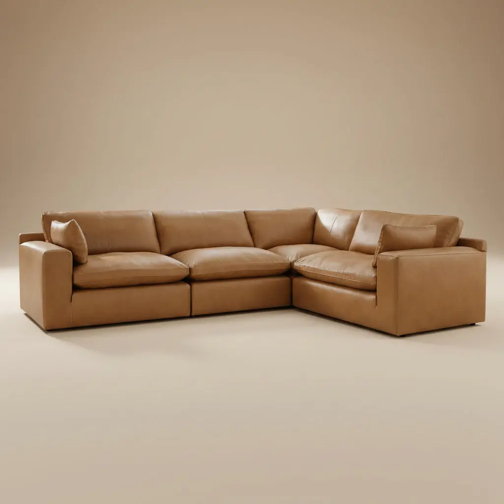 Emilia Caramel Leather 4-Piece Modular Sectional
