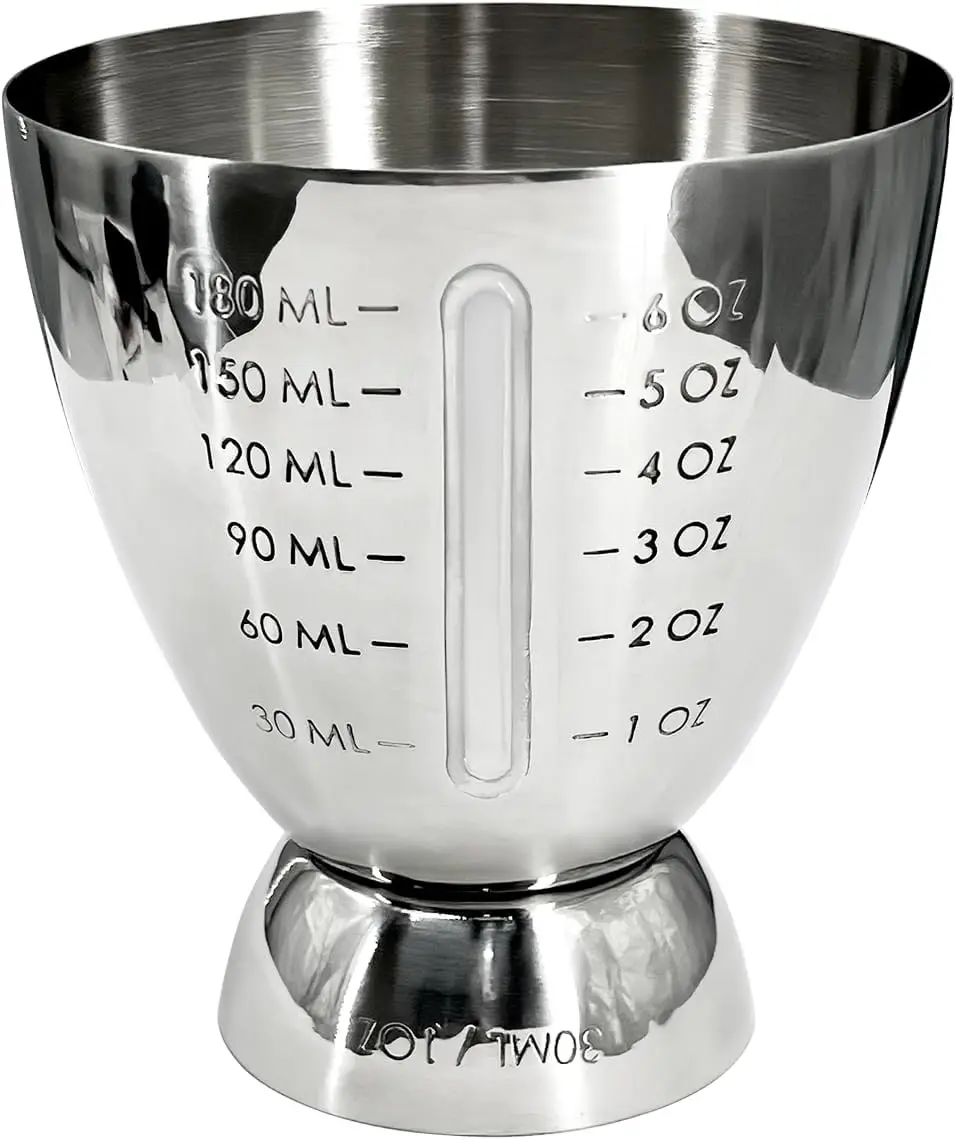 Cocktail Measuring Jigger for Bartending, 1 oz to 6 oz Stainless Steel Measuring Cup - Heavy Duty 18/8 Multi-Unit Shot Glass with Graduated Markings for Cocktail Mixing